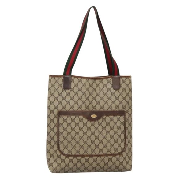 GUCCI GG Supreme Web Sherry Line Tote Bag PVC Beige Red 002 4487 39 Auth yk19326 - Picture 1 of 16